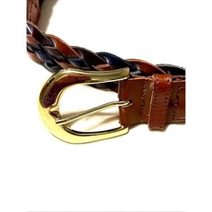 braided leather belt 1" brown/navy gold tone buckle XL (44")